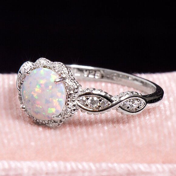 925 Sterling Silver Opal Ring – Size 6, Dainty Opal Gemstone, Gift For Her - Picture 4 of 9